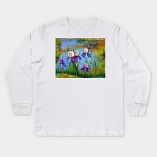 Irises at the pond Kids Long Sleeve T-Shirt